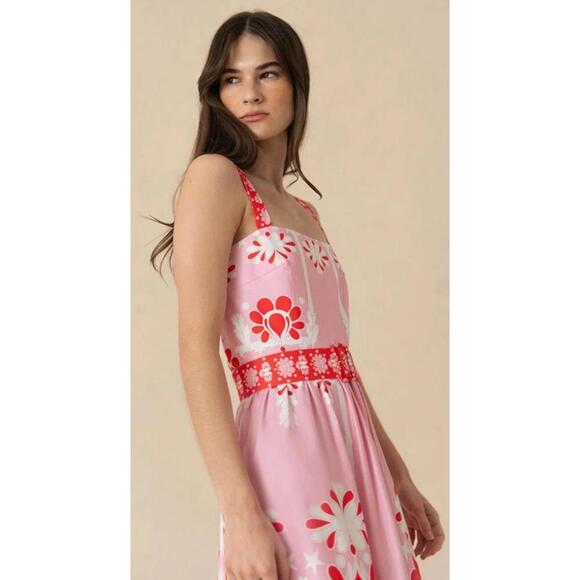 BORGO DE NOR Ninet Dress Geo Flower Pink $835 NWT UK 18 US 14 Tuckernuck - Picture 3 of 9